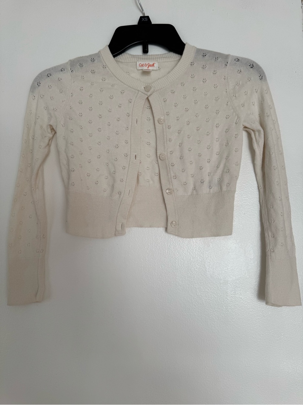 Cat & Jack Cream Cropped Eyelet Knit Cardigan